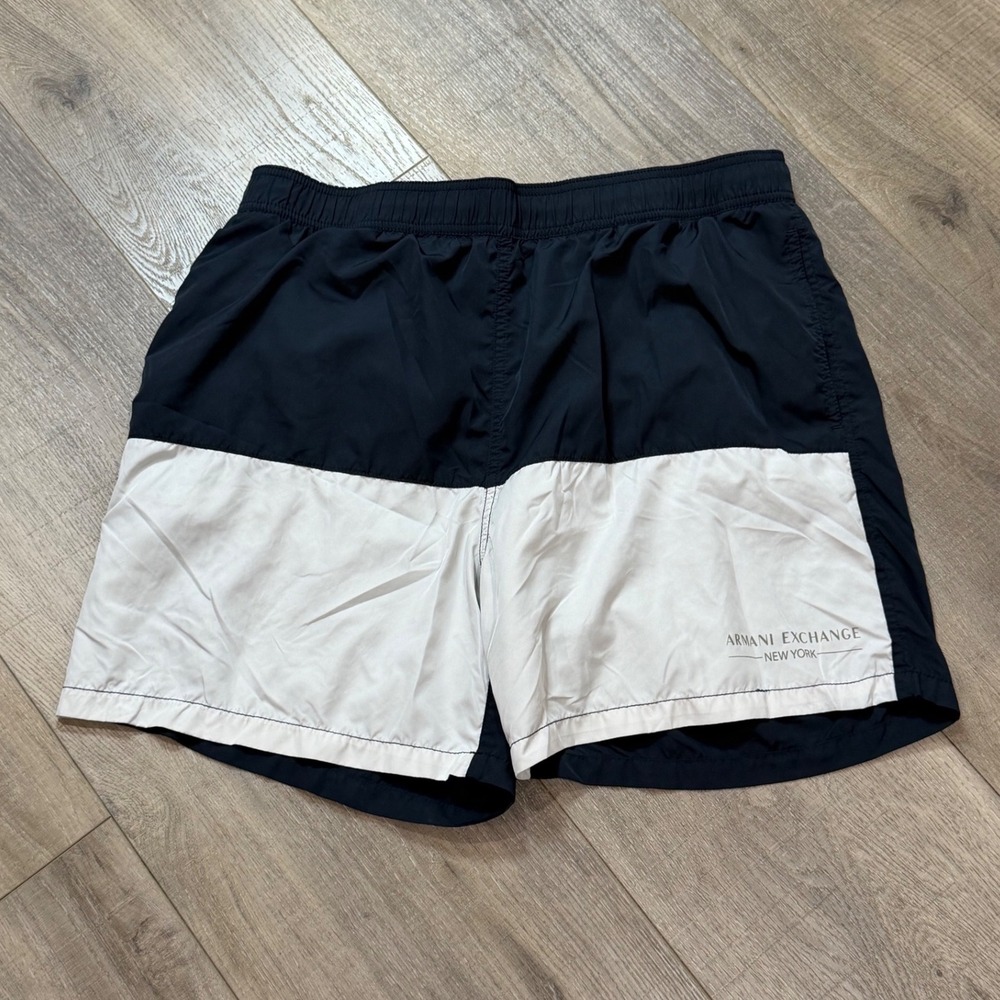 Armani Exchange New York Mens Swim Trunks Navy Blue White Colorblock Large